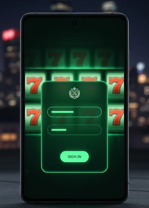Vip Casino login screen displaying email and password fields for secure access to player accounts, with a vibrant game background.